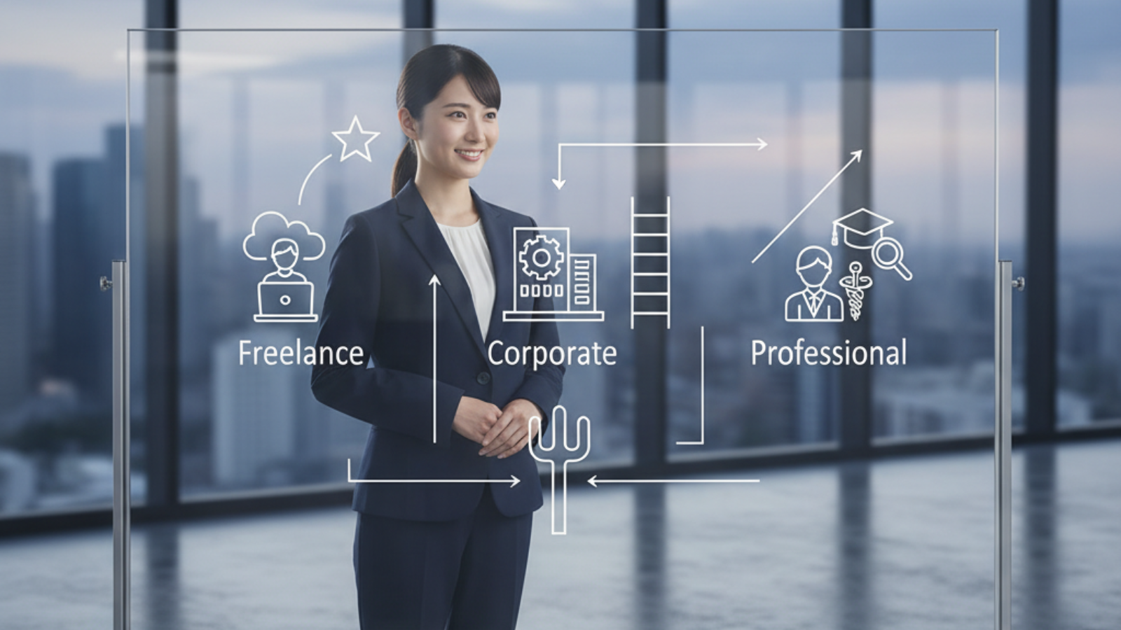 元NHKアナウンサーの3つのキャリアパスを示した図解インフォグラフィック