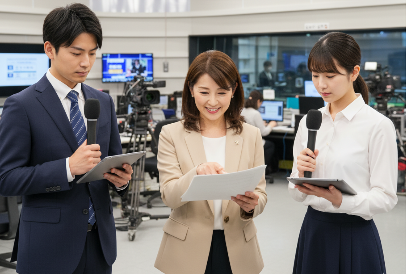 研修を受けるSTVの新人アナウンサー