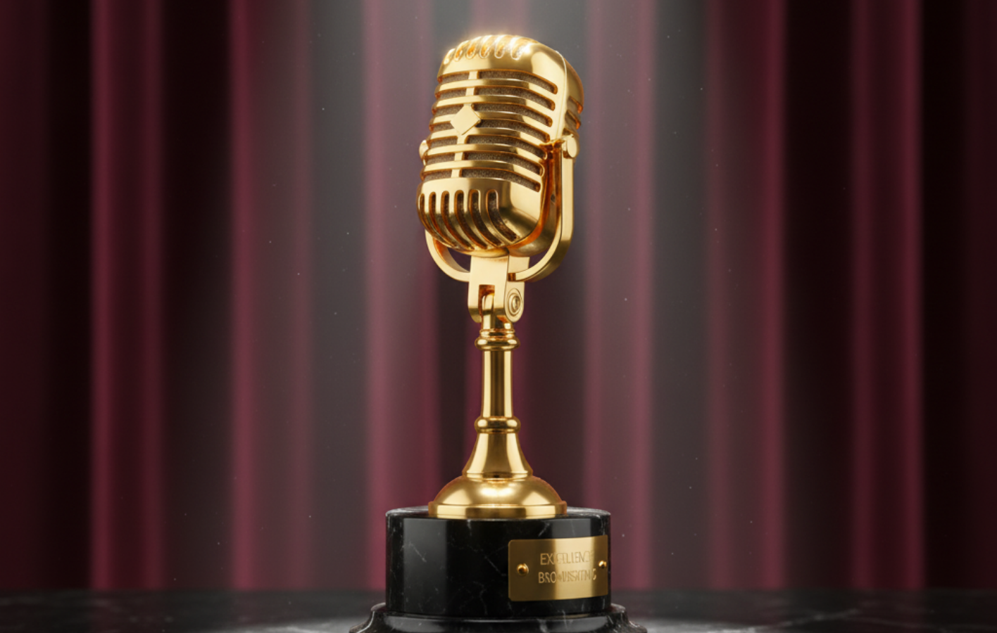 アナウンサーのトークスキルを称える受賞トロフィーのイメージ